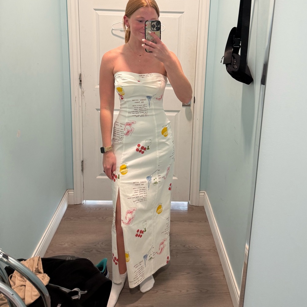 Strapless White Dress with Colorful Print of Food and Recipes